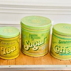 Charming Retro Kitchen Canisters – Tea, Coffee, Sugar – Vintage Green Set
